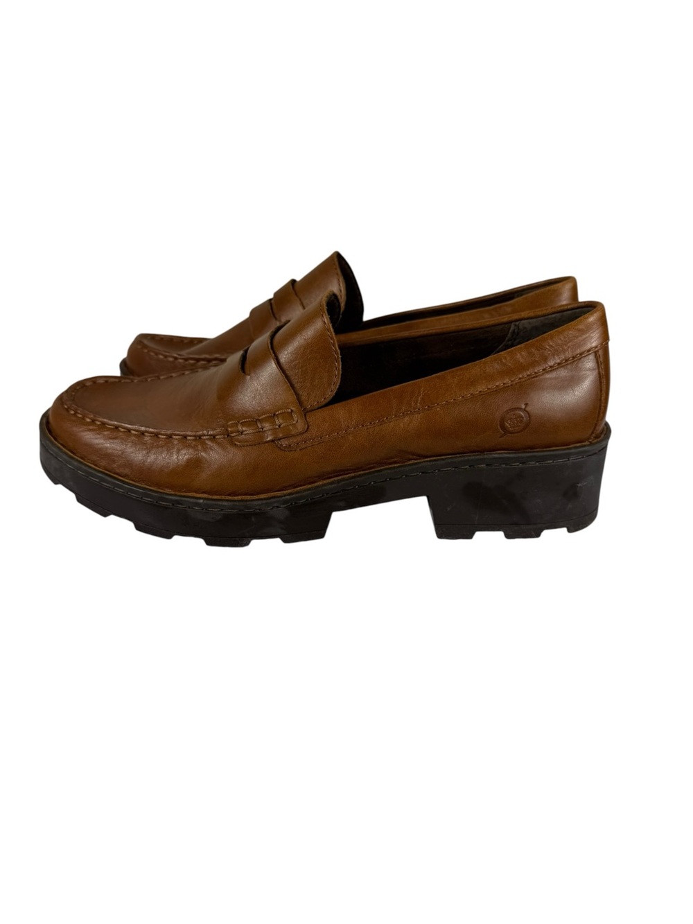 Born Carrera Brown Leather Lug Sole Platform Penny Loafers Sz 9 - Picture 4 of 7